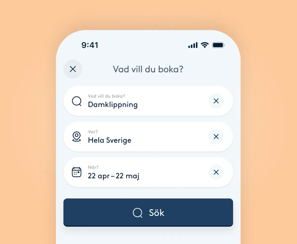 Sökning på Bokadirekts marknadsplats i mobilen