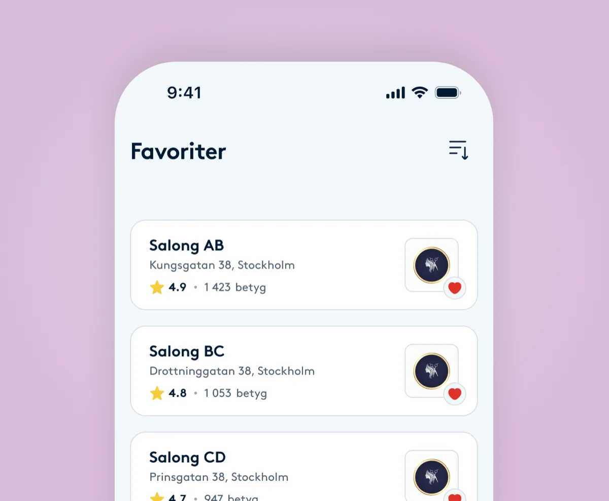 Favoriter och ombokning i Bokadirekt-appen