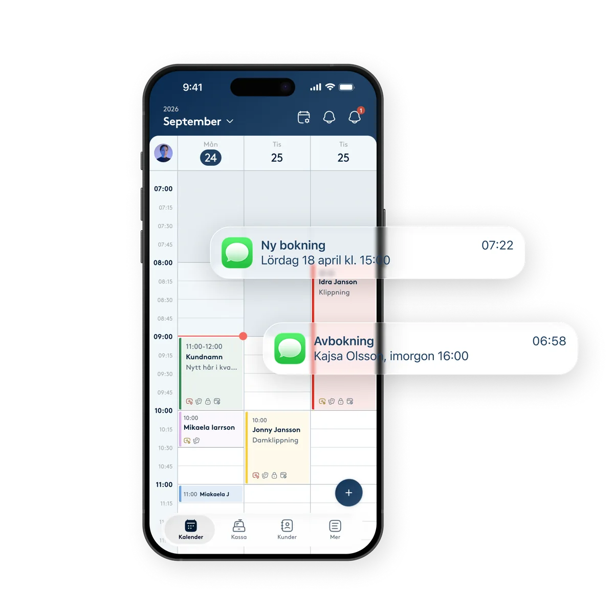 Bokadirekts app med smart kalender och notiser om nya bokningar
